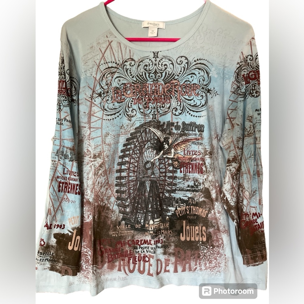 Dressbarn Womens Long Sleeve Paris Themed Top size 3X